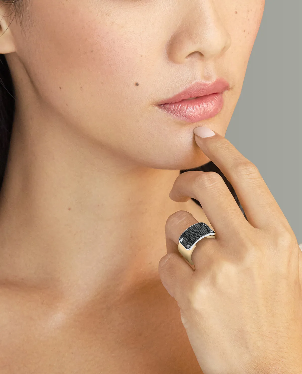 DONLIN Two-Tone Gold Ring with Plate and 0.90ct Black Diamonds - Wide Version