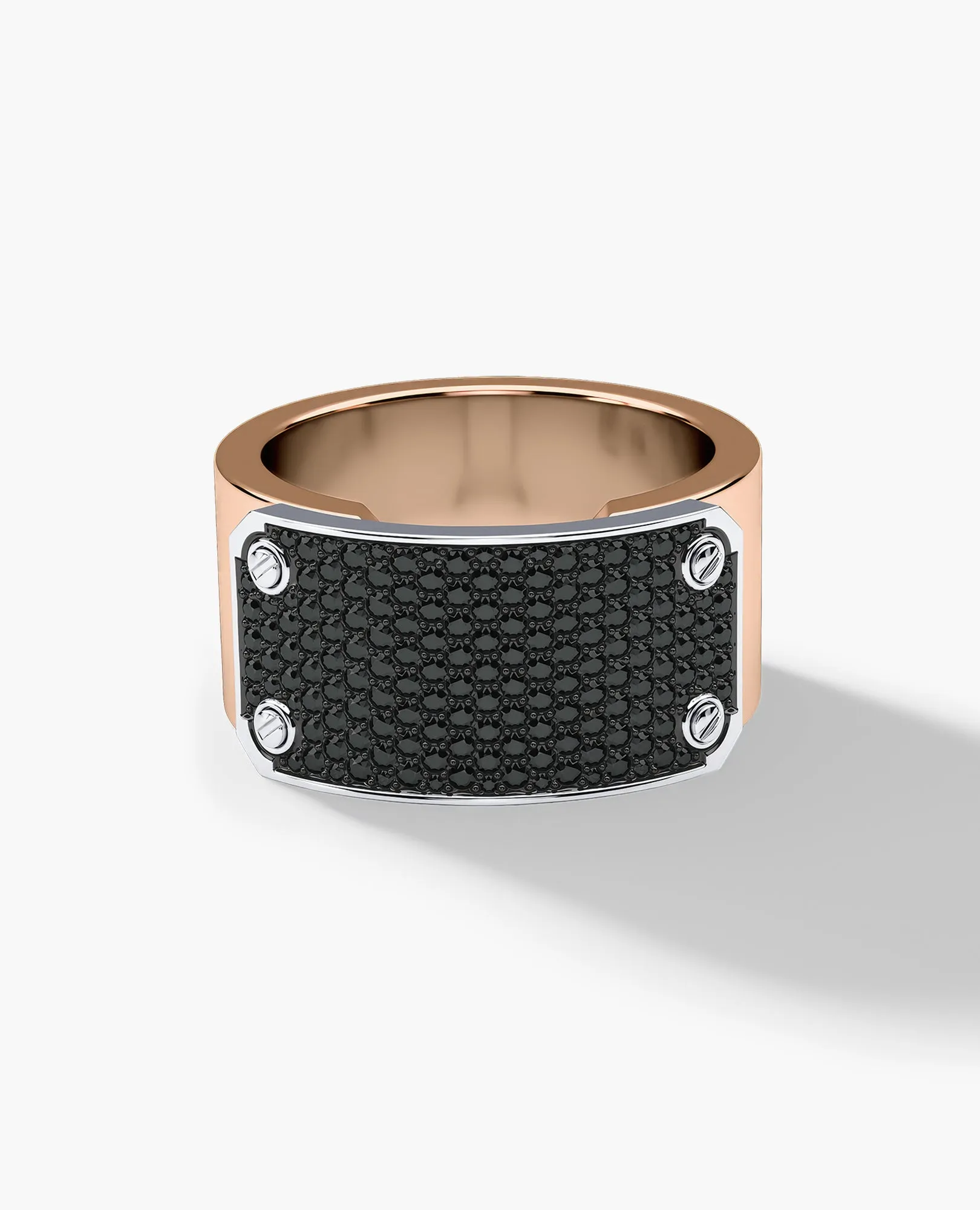 DONLIN Two-Tone Gold Ring with Plate and 0.90ct Black Diamonds - Wide Version