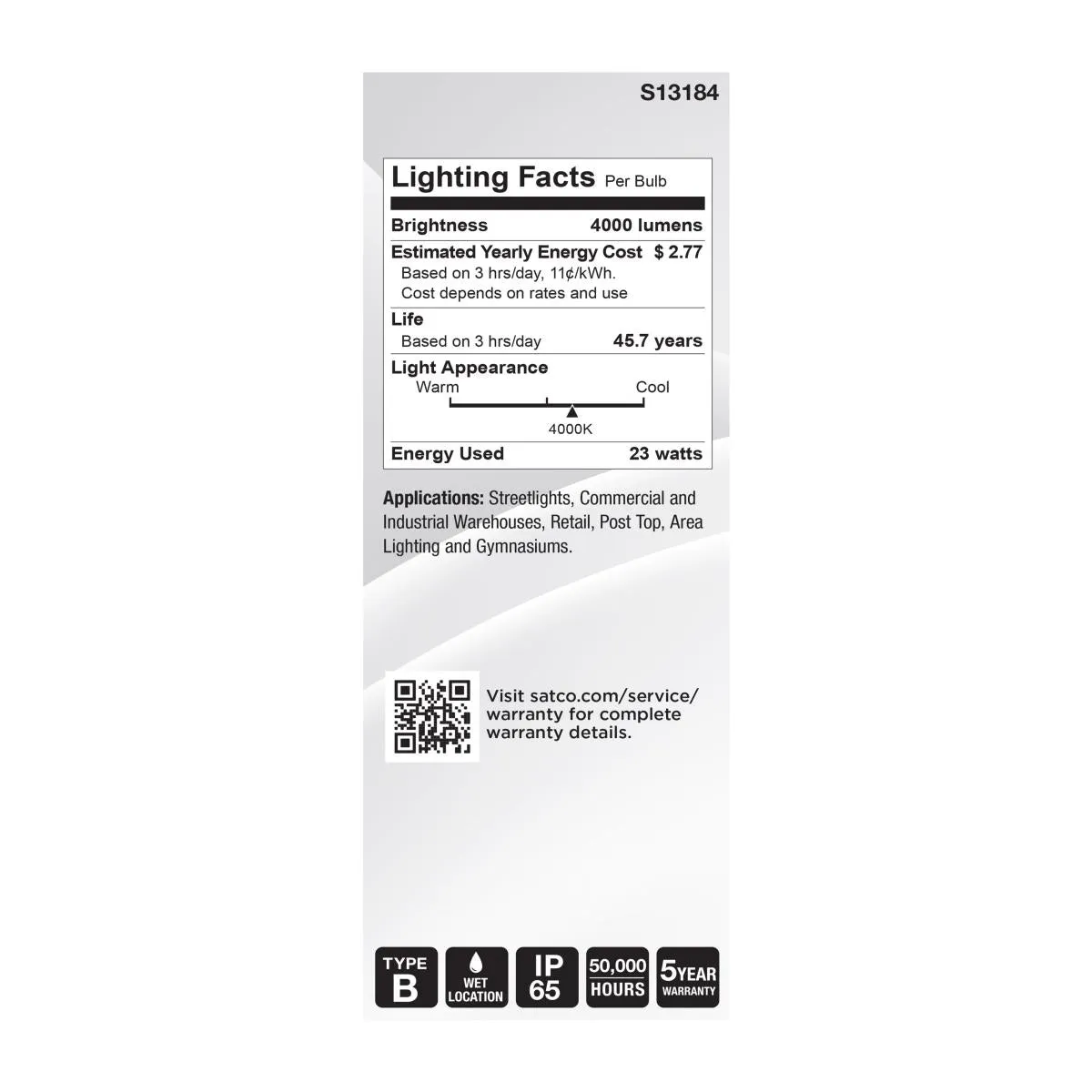 ED23 High Lumen LED Bulb, 23 Watts, 4000 Lumens, 4000K, 100W MH Equal, E26 Base, Clear, 120-277V