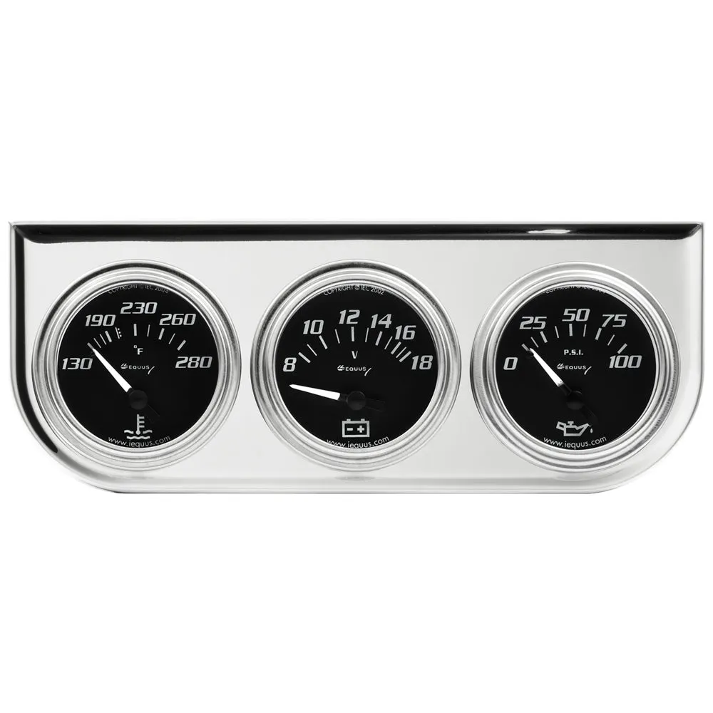Equus 7000 Classic Series Gauge Kit - Analog - Oil Pressure/Voltmeter/Water Temperature - 2" Diameter - Panel Mount - Black Face
