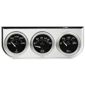 Equus 7000 Classic Series Gauge Kit - Analog - Oil Pressure/Voltmeter/Water Temperature - 2" Diameter - Panel Mount - Black Face