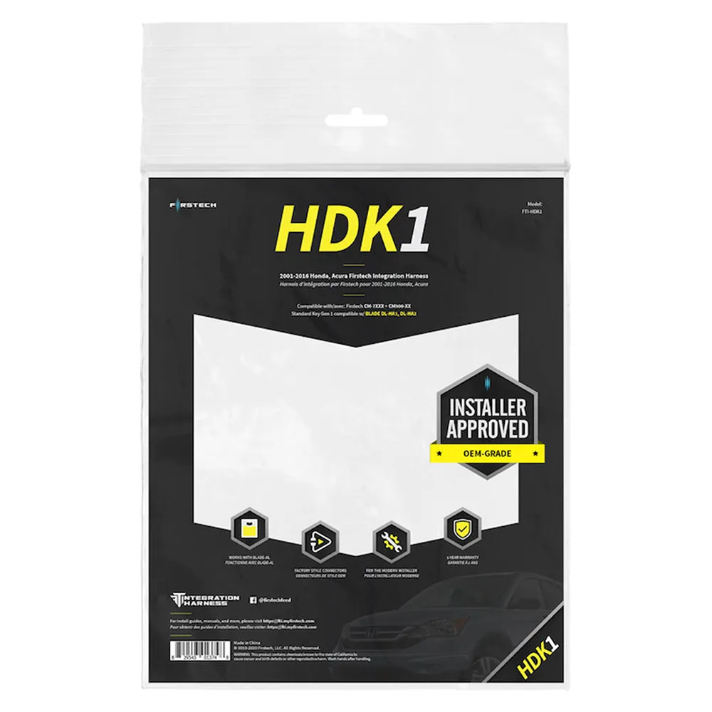 Firstech HDK1 Integration Harness 2001-2016 Honda Acura Standard Key Gen 1