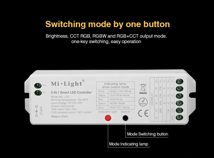 FluxTech - 5 In 1 LED Strip Light Controller for Single Colour/ CCT/ RGB/ RGBW/ RGB CCT Strips Light