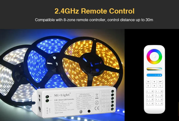 FluxTech - 5 In 1 LED Strip Light Controller for Single Colour/ CCT/ RGB/ RGBW/ RGB CCT Strips Light