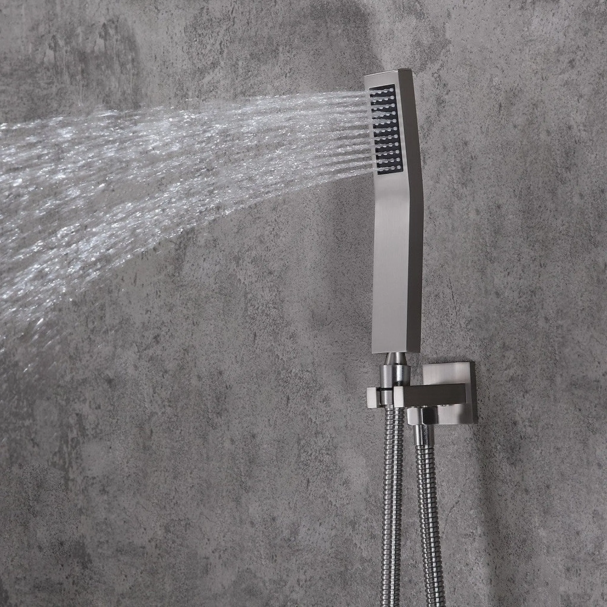 FontanaShowers Ceiling Shower Set Thermostatic Valve Brushed Nickel Wall Mount with Jetspray & Handshower