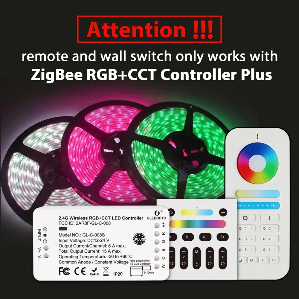 GLEDOPTO Zigbee RGBCCT LED Controller Plus RGB CCT Smart Working with Amazon Alexa Echo 3.0 Gateway APP Remote Control 12V 24V