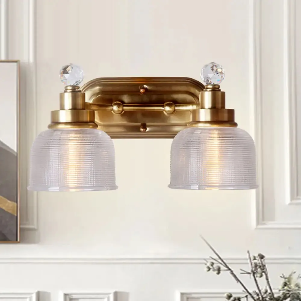 Gold Domed Prismatic Glass Vanity Sconce with Crystal Drop