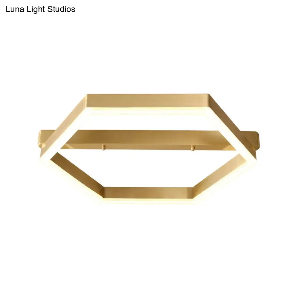 Gold LED Hexagon Flush Mount Light for Bedroom Ceiling