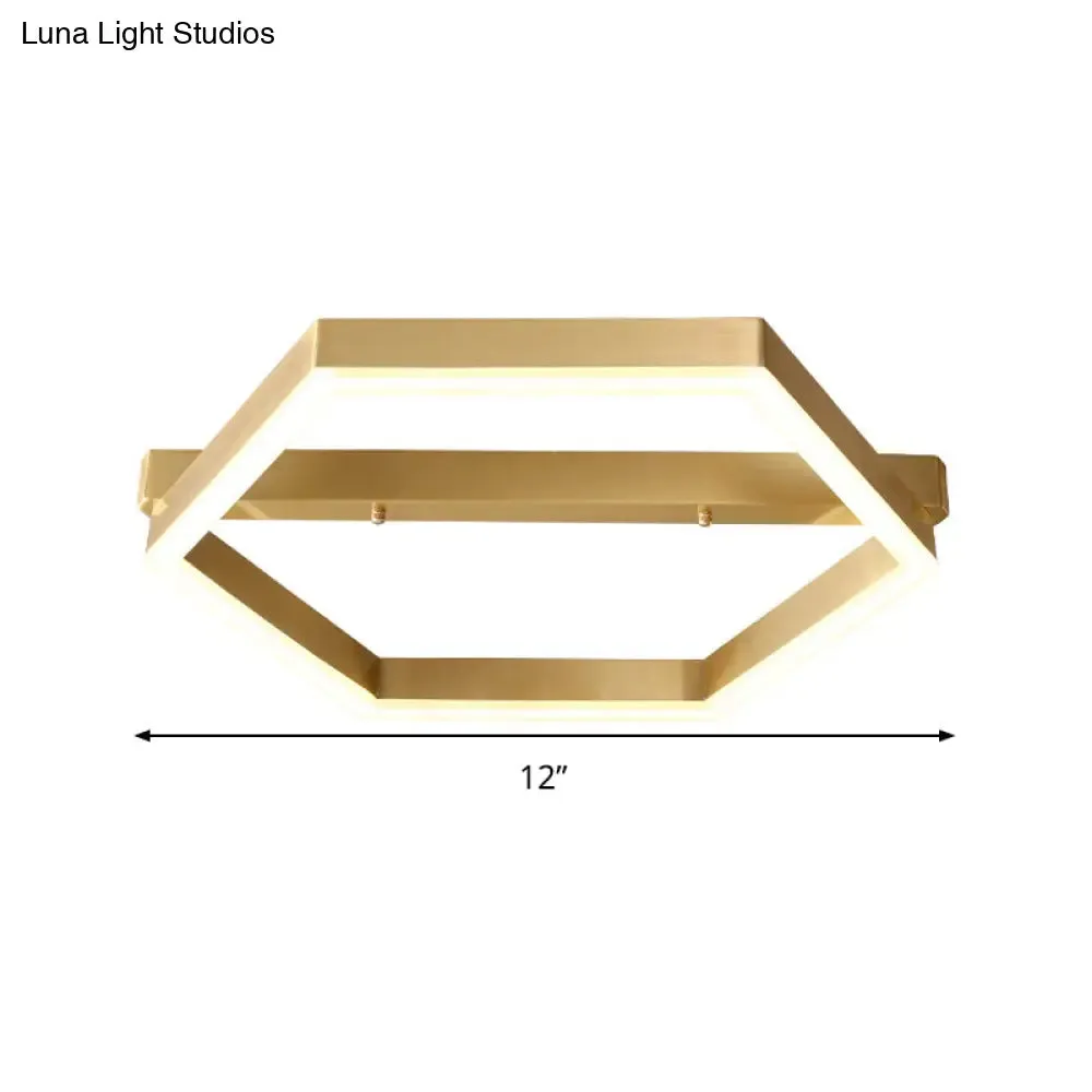 Gold LED Hexagon Flush Mount Light for Bedroom Ceiling