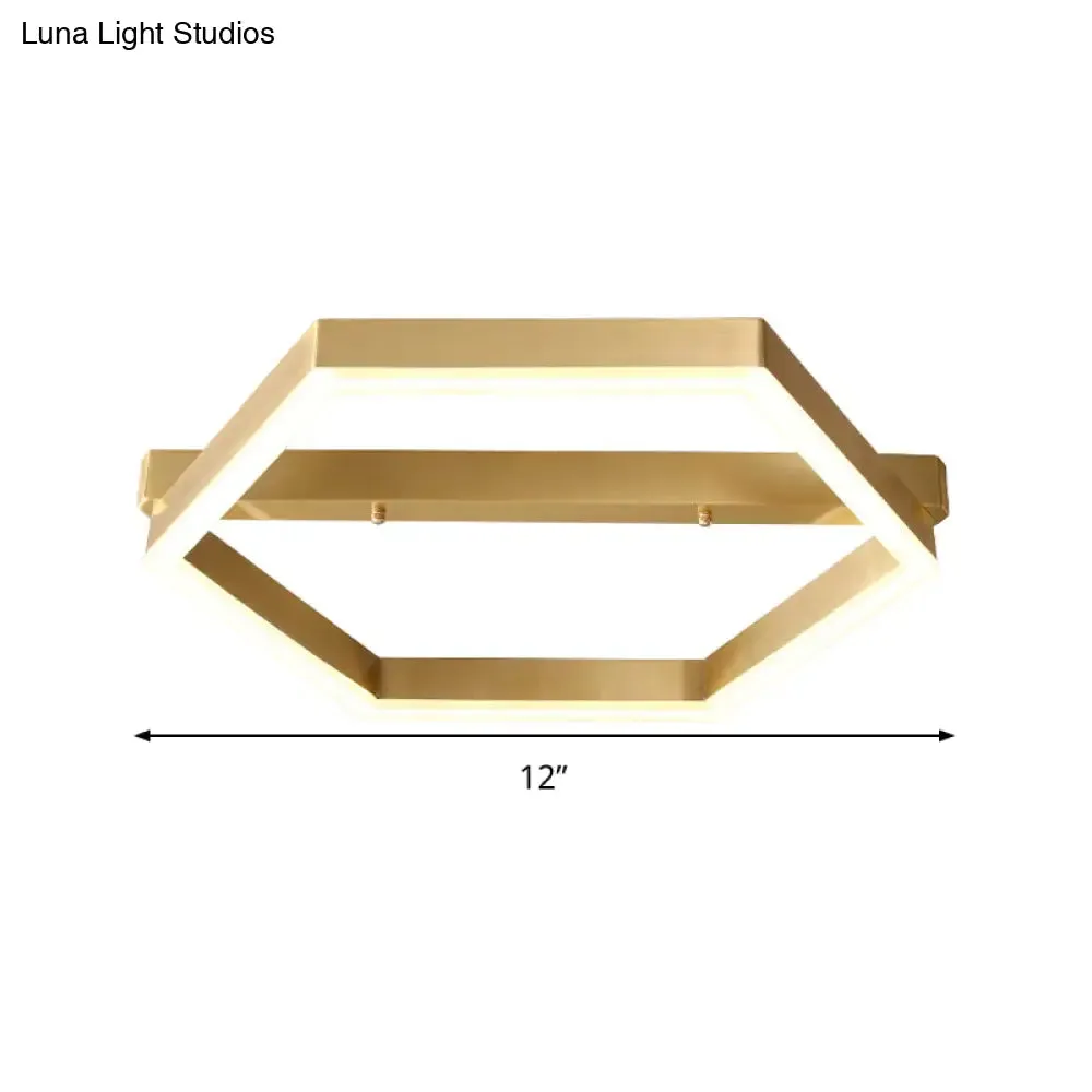 Gold LED Hexagon Flush Mount Light for Bedroom Ceiling