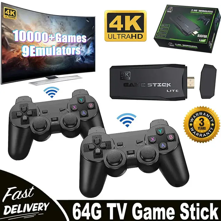 HDMI 4K TV Game Stick Console | 64GB with 20,000  Retro Games & 2 Wireless Gamepads