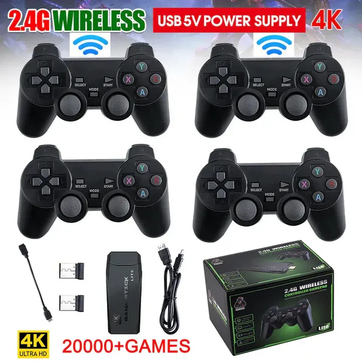 HDMI 4K TV Game Stick Console | 64GB with 20,000  Retro Games & 2 Wireless Gamepads