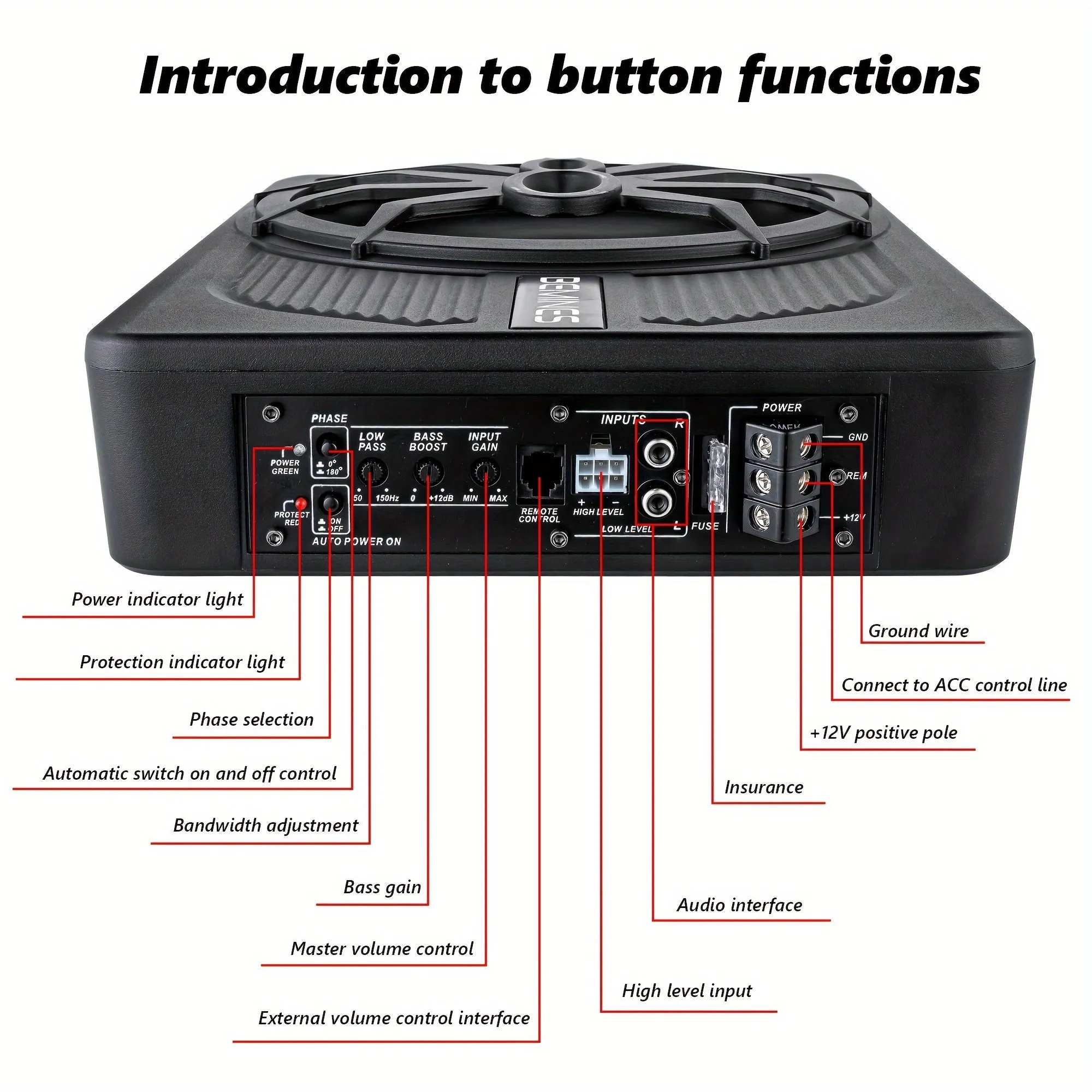 High-power Active Car Subwoofer, Seven Lights Can Be Switched At Will, 10-inch Speaker With Shocking Bass, Ultra-thin Body Can Be Installed Under The Seat