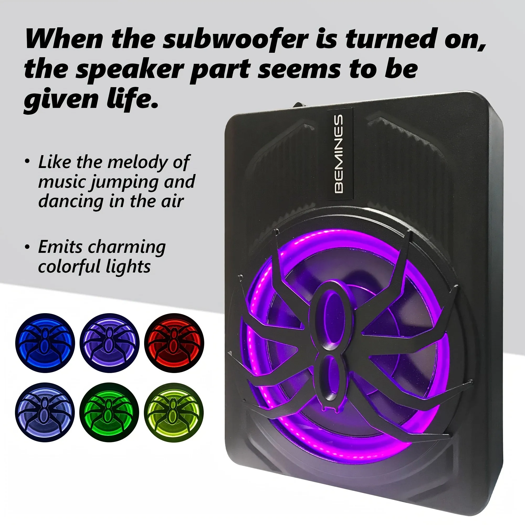 High-power Active Car Subwoofer, Seven Lights Can Be Switched At Will, 10-inch Speaker With Shocking Bass, Ultra-thin Body Can Be Installed Under The Seat