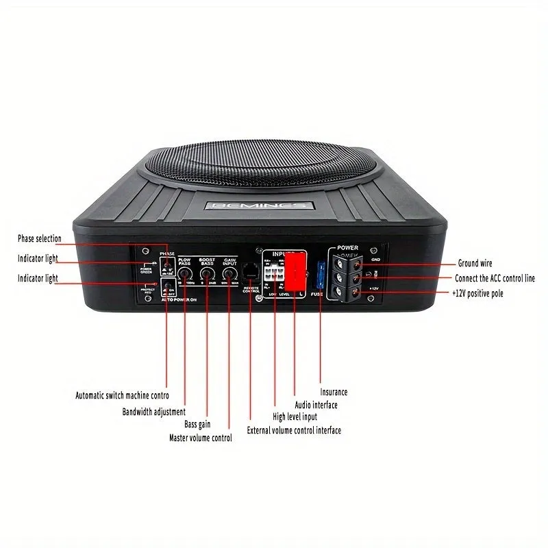 High-power Active Car Subwoofer, Seven Lights Can Be Switched At Will, 10-inch Speaker With Shocking Bass, Ultra-thin Body Can Be Installed Under The Seat