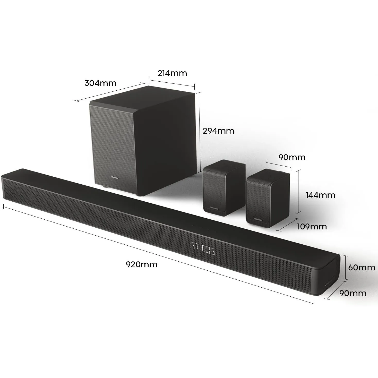 Hisense AX5100G 5.1 Channel Dolby Atmos 340W Soundbar w/ Surround Speakers
