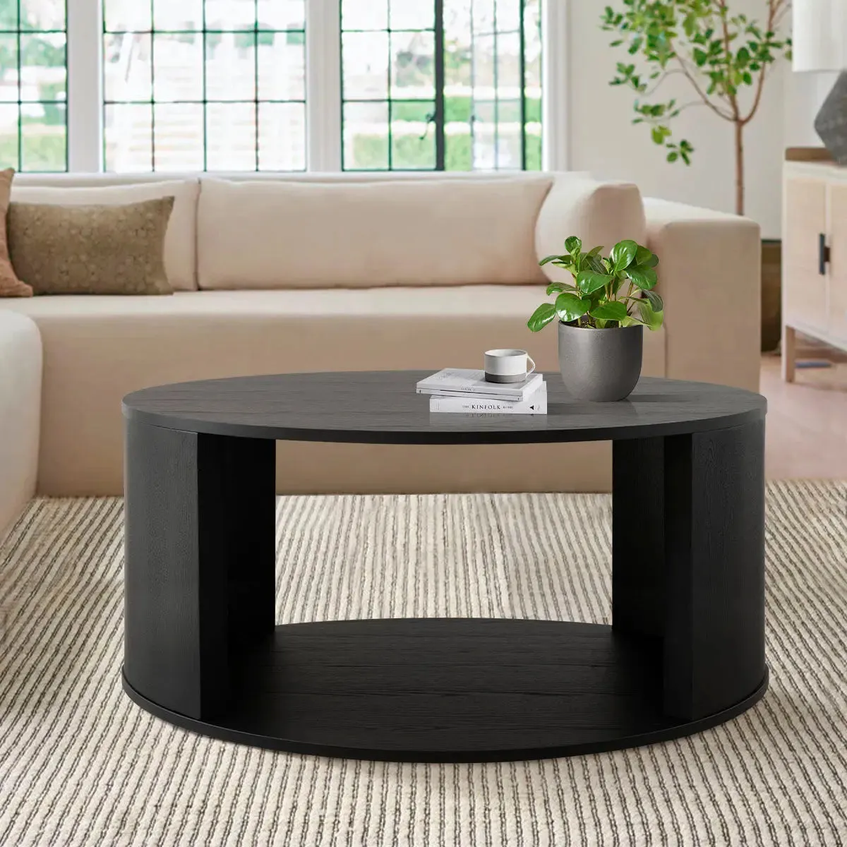 Hobo 40" Modern Black Round Coffee Table