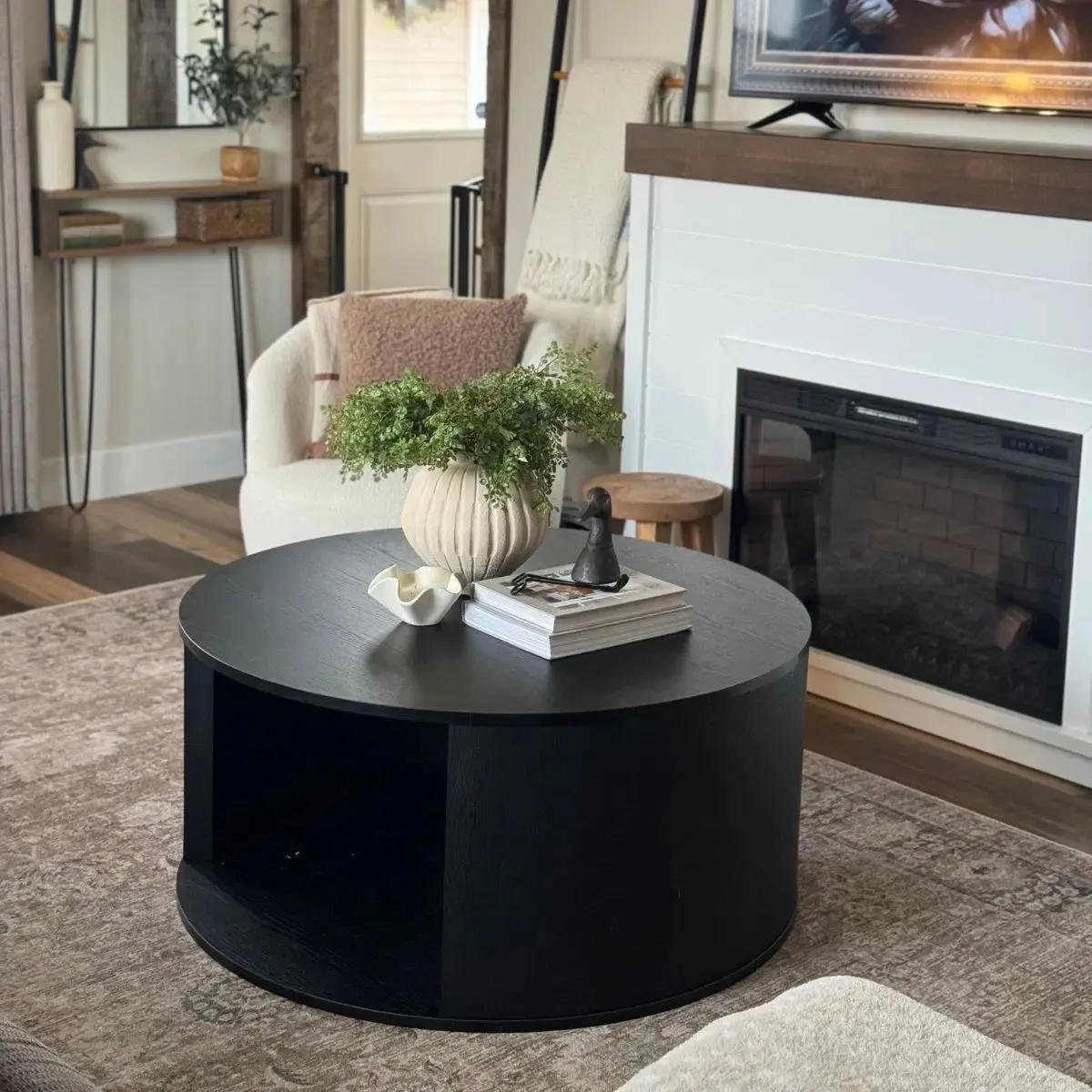 Hobo 40" Modern Black Round Coffee Table