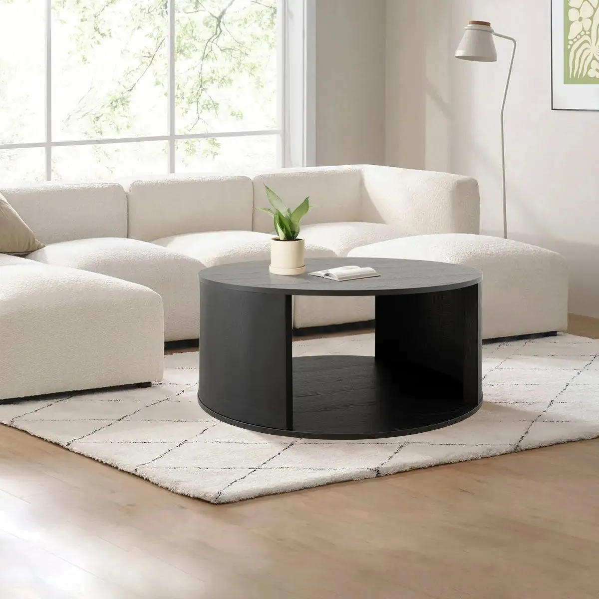 Hobo 40" Modern Black Round Coffee Table