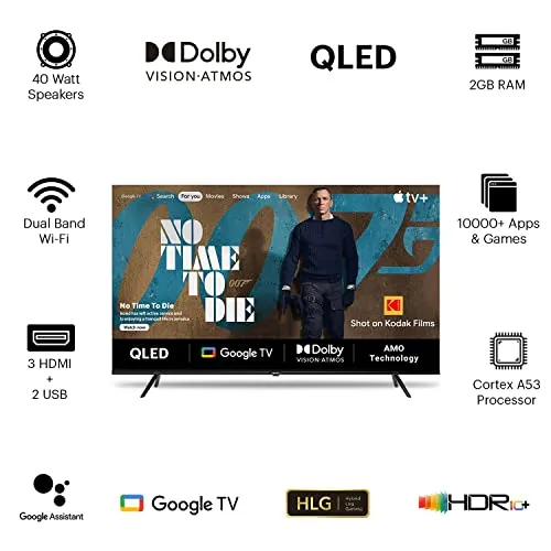 Kodak 139 Cm (55 Inches) Matrix Series 4K Ultra Hd Smart QLED Google Tv 55Mt5022, Black
