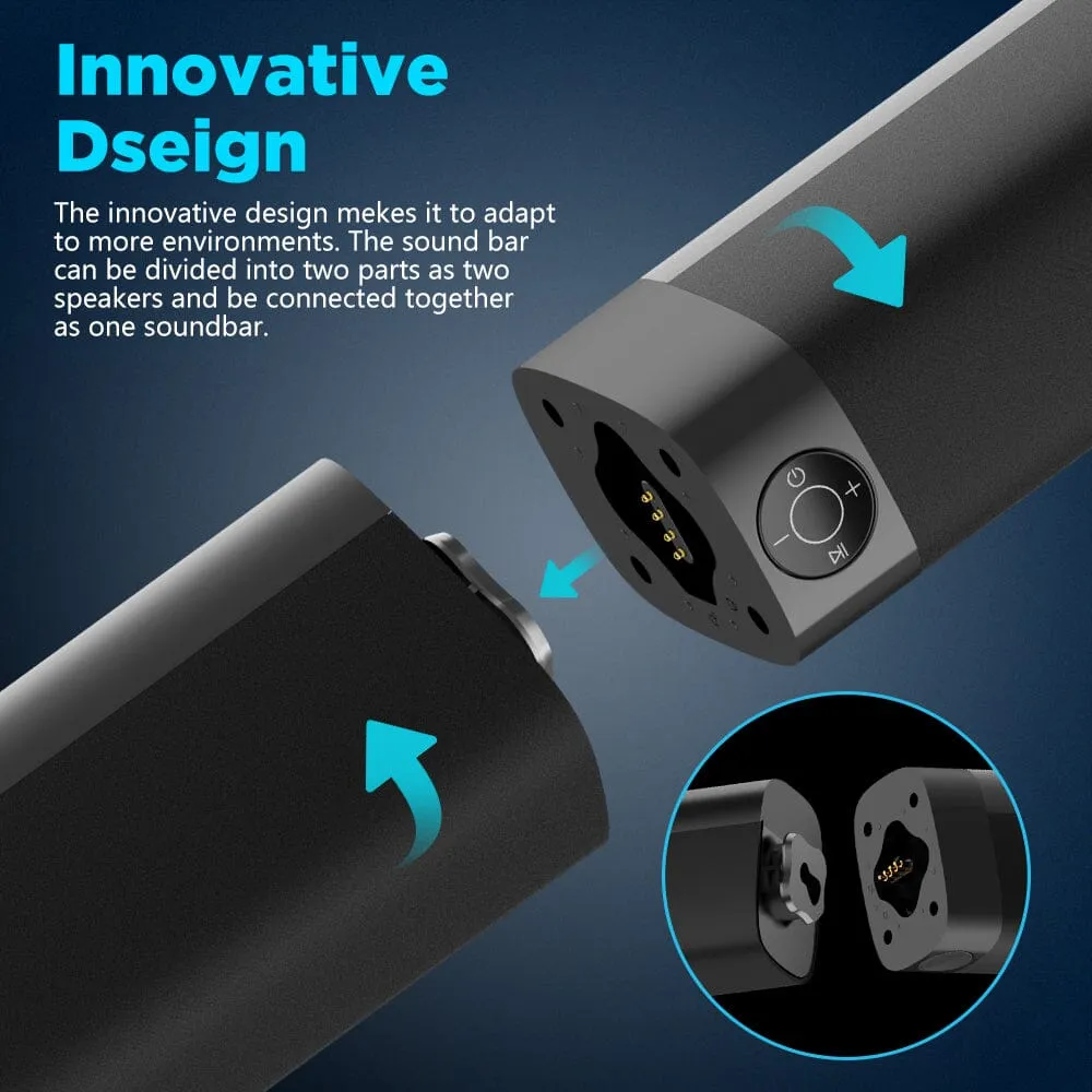 KY8000 Sound Bar, 2 in 1 Separable & 60W SoundBar for Smart TV, Bluetooth 5.0 Soundbar with Wired & Wireless Connect