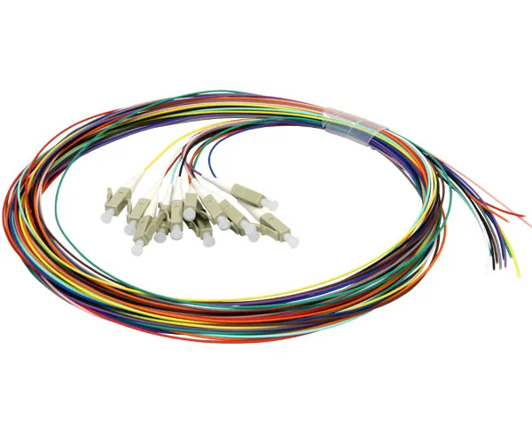 LC UPC 12 Fiber OM3 Multimode Pigtail, Unjacketed, 2M