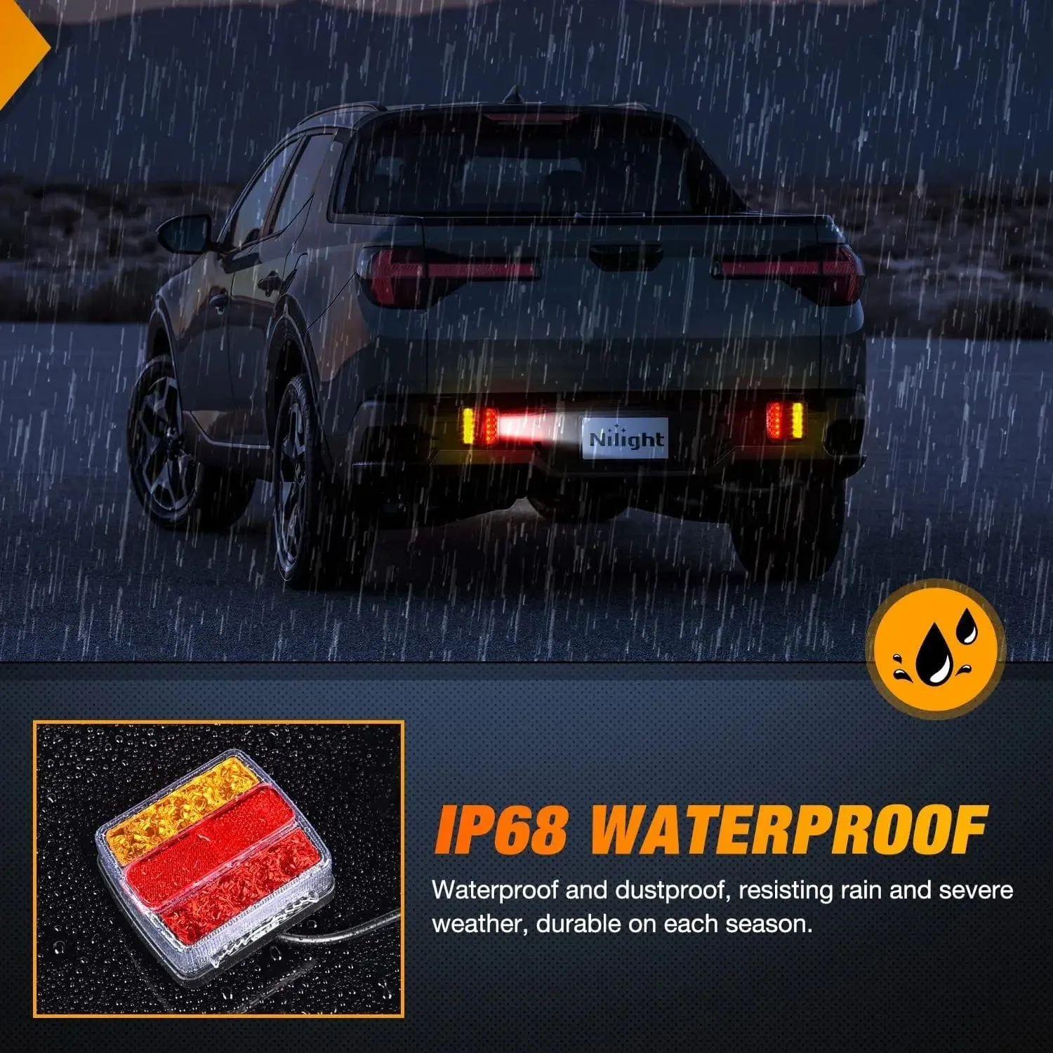 Magnetic LED Trailer Towing Light Kit w/ 7 Pin Plug Tail Stop Amber