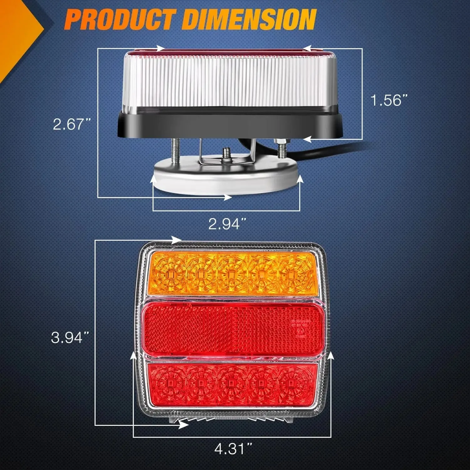Magnetic LED Trailer Towing Light Kit w/ 7 Pin Plug Tail Stop Amber
