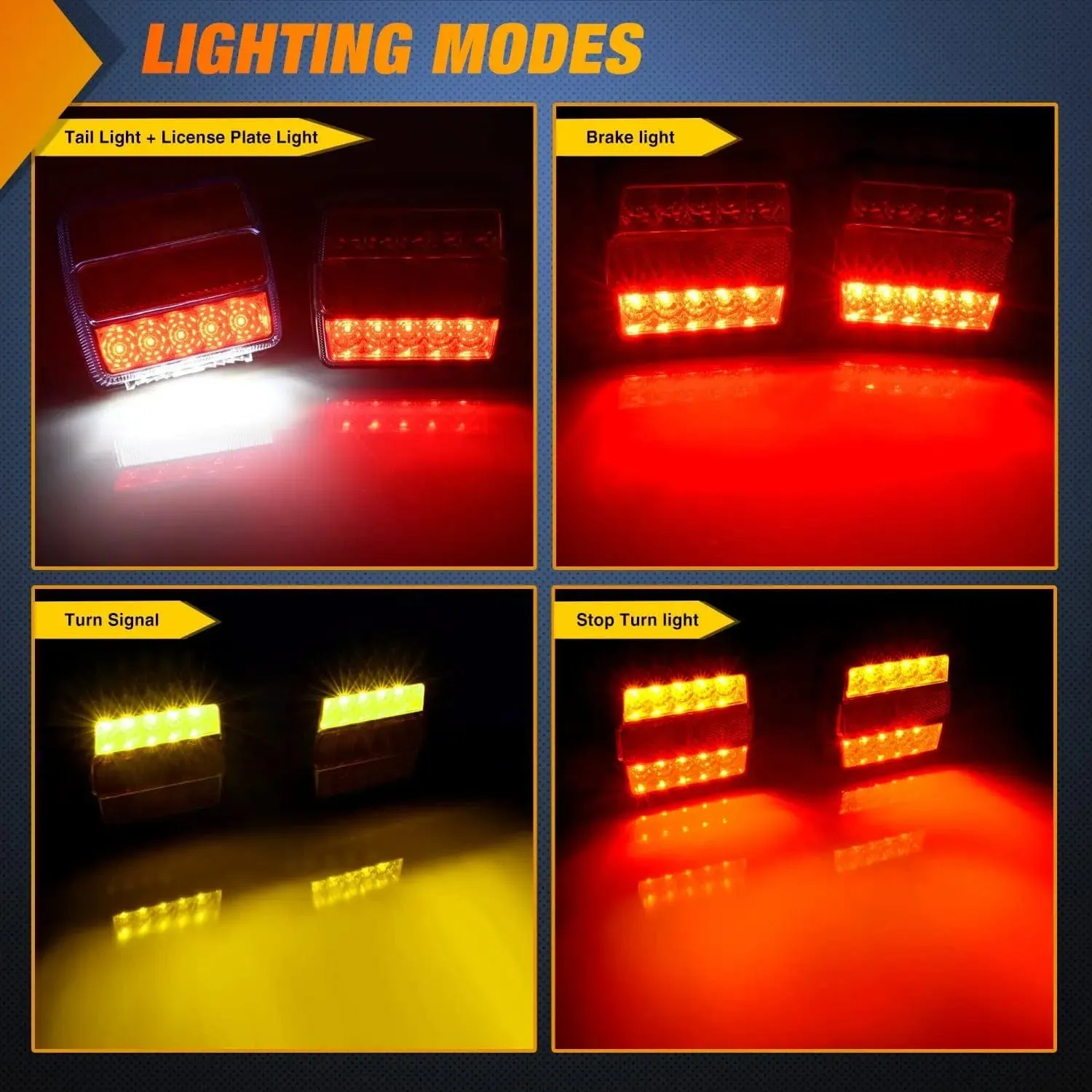 Magnetic LED Trailer Towing Light Kit w/ 7 Pin Plug Tail Stop Amber