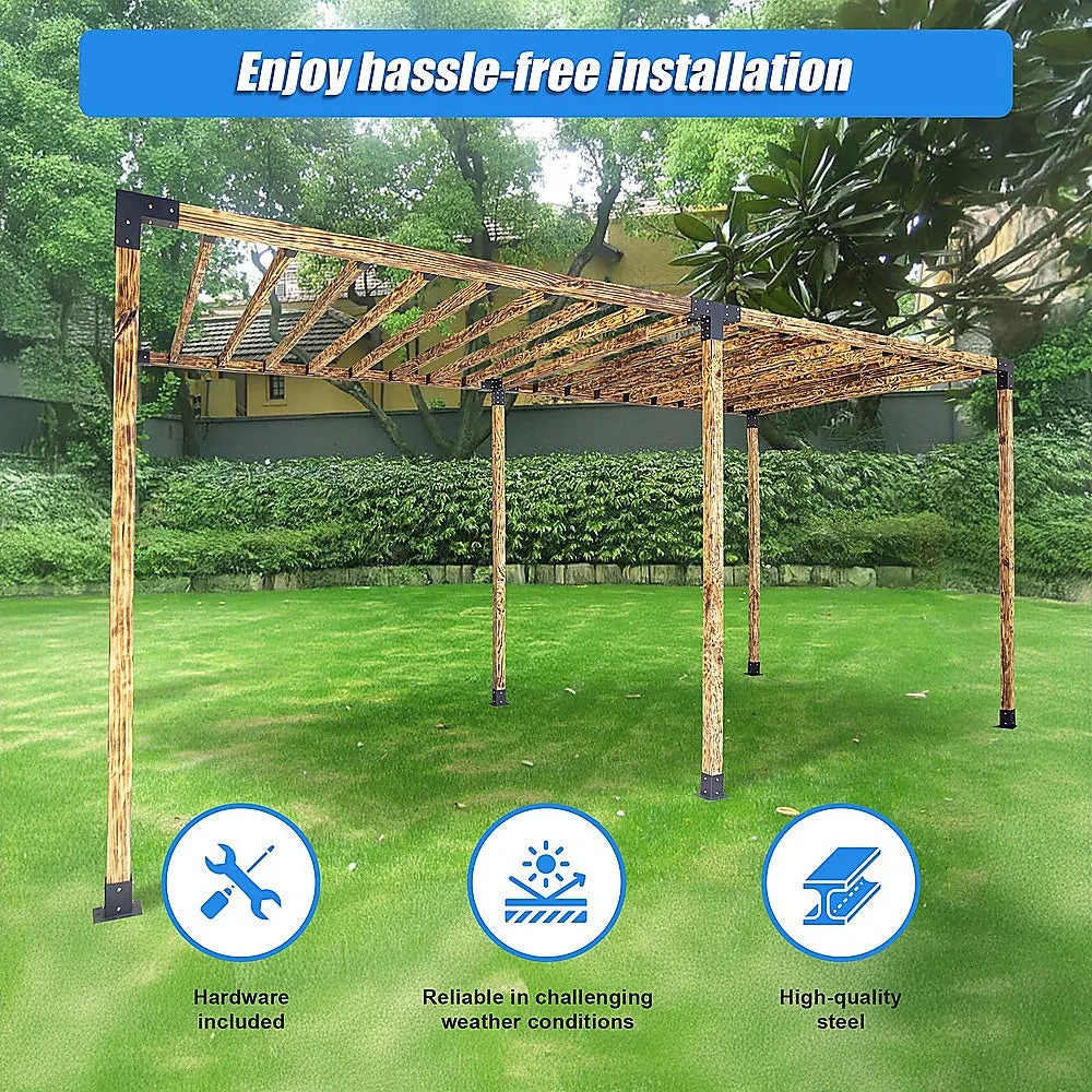 Matte Black Steel Pergola Brackets, Easy Setup, 18 Pc Kit