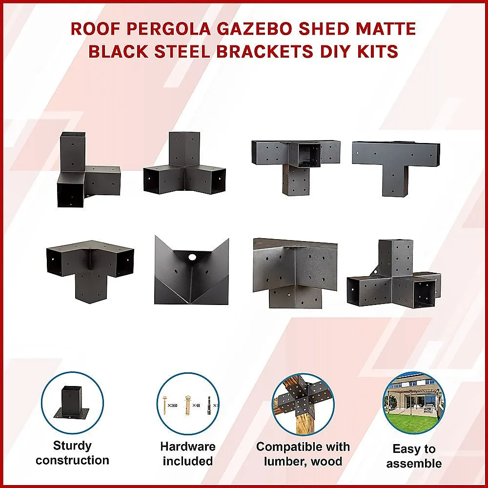 Matte Black Steel Pergola Brackets, Easy Setup, 18 Pc Kit
