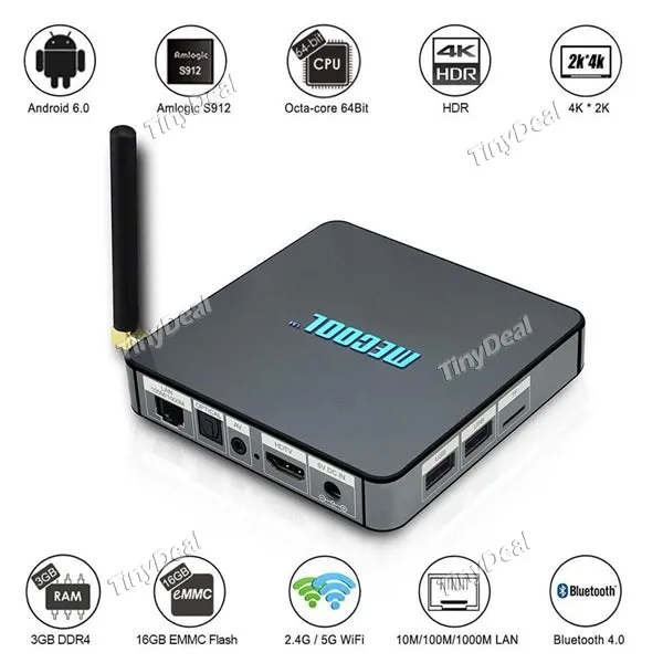 MECOOL BB2 Pro TV Box Android 6.0 Amlogic S912 64 Bit Octa Core 3G 16G Smart TV Box Kodi WiFi 2.4G/5G 4K Media Player