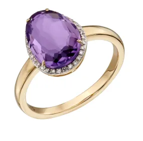 MILENA Irregular Shaped Purple Amethyst Stone Ring with Diamond Surround