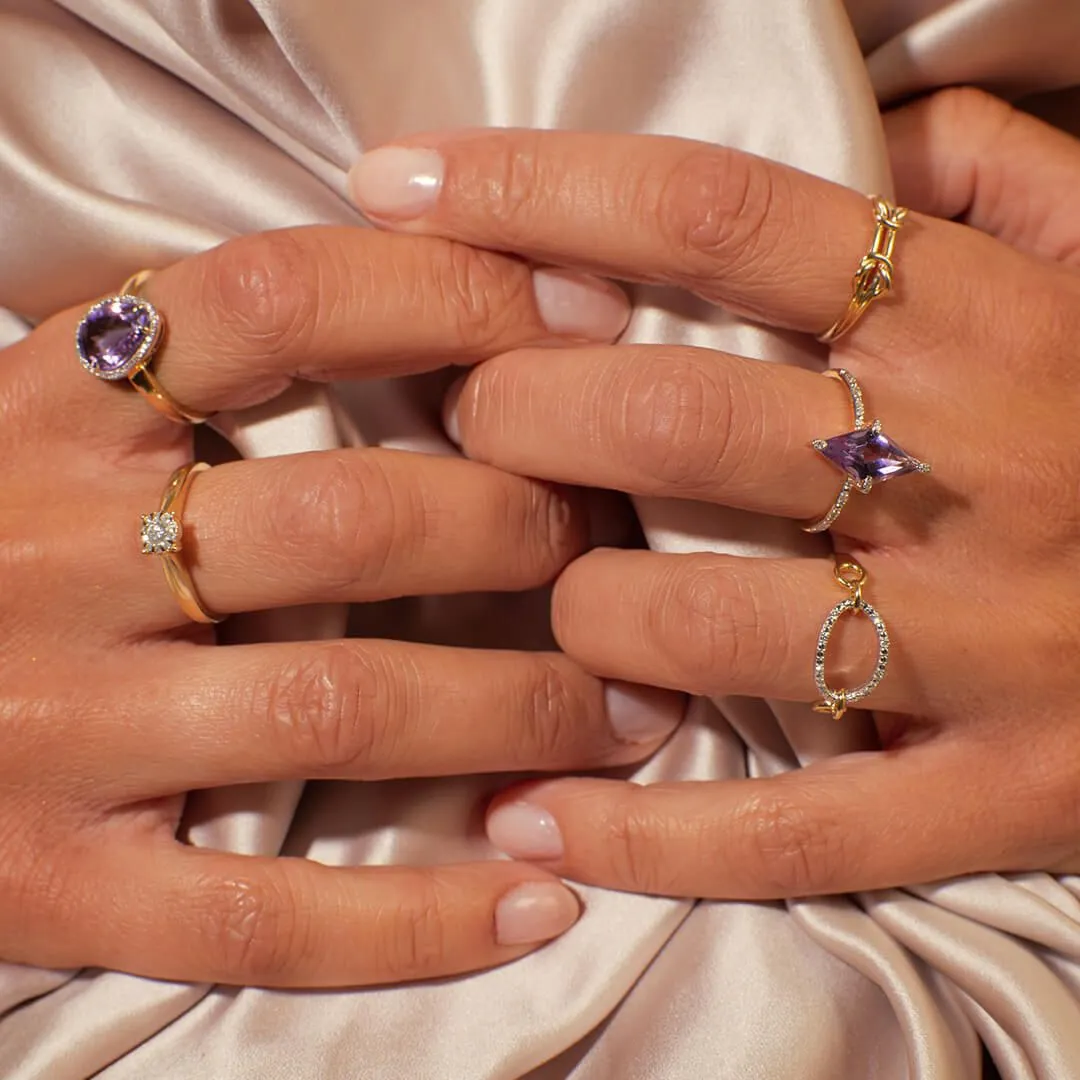 MILENA Irregular Shaped Purple Amethyst Stone Ring with Diamond Surround