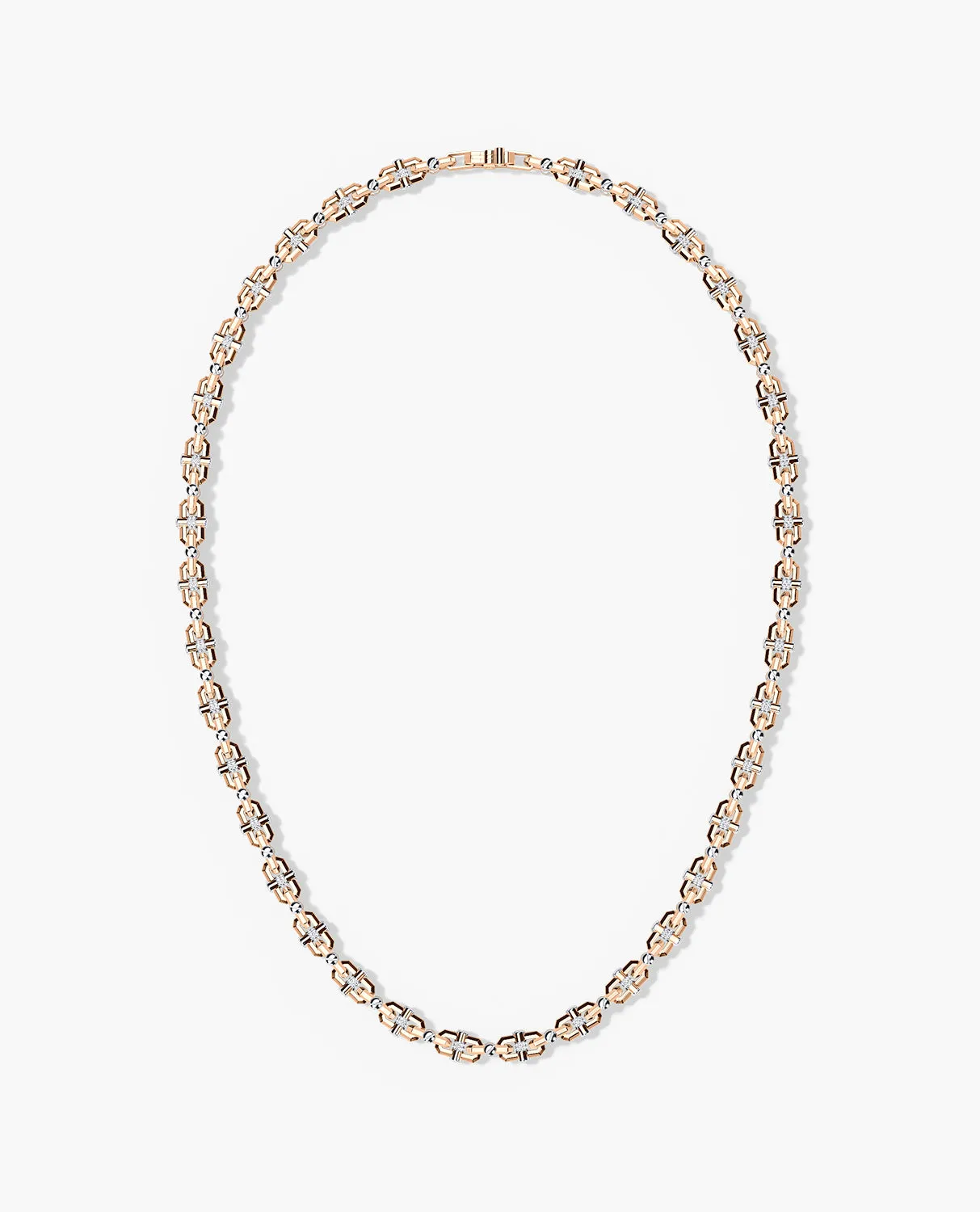 MOSS CHAIN Two-Tone Gold Link Necklace with Diamonds