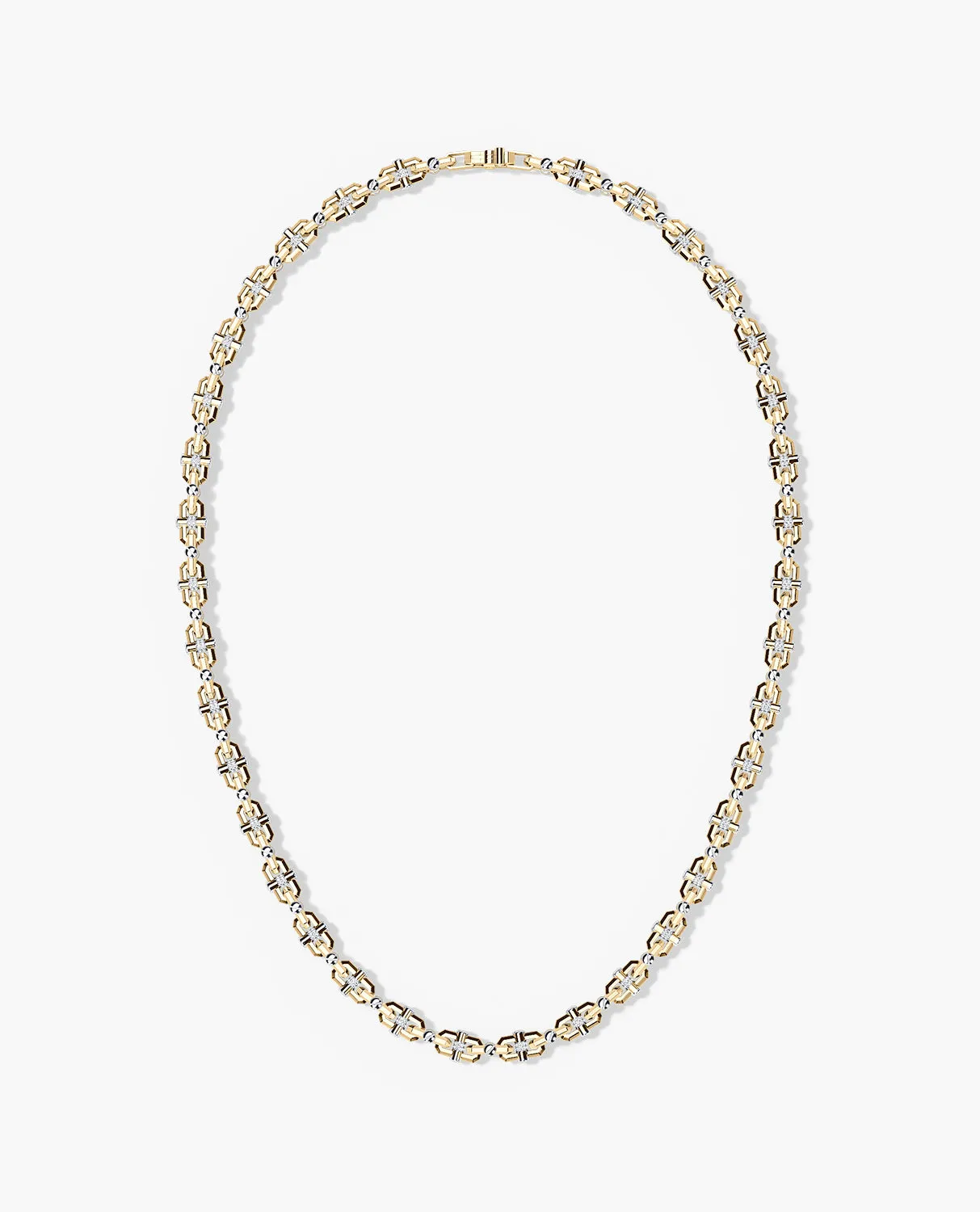 MOSS CHAIN Two-Tone Gold Link Necklace with Diamonds
