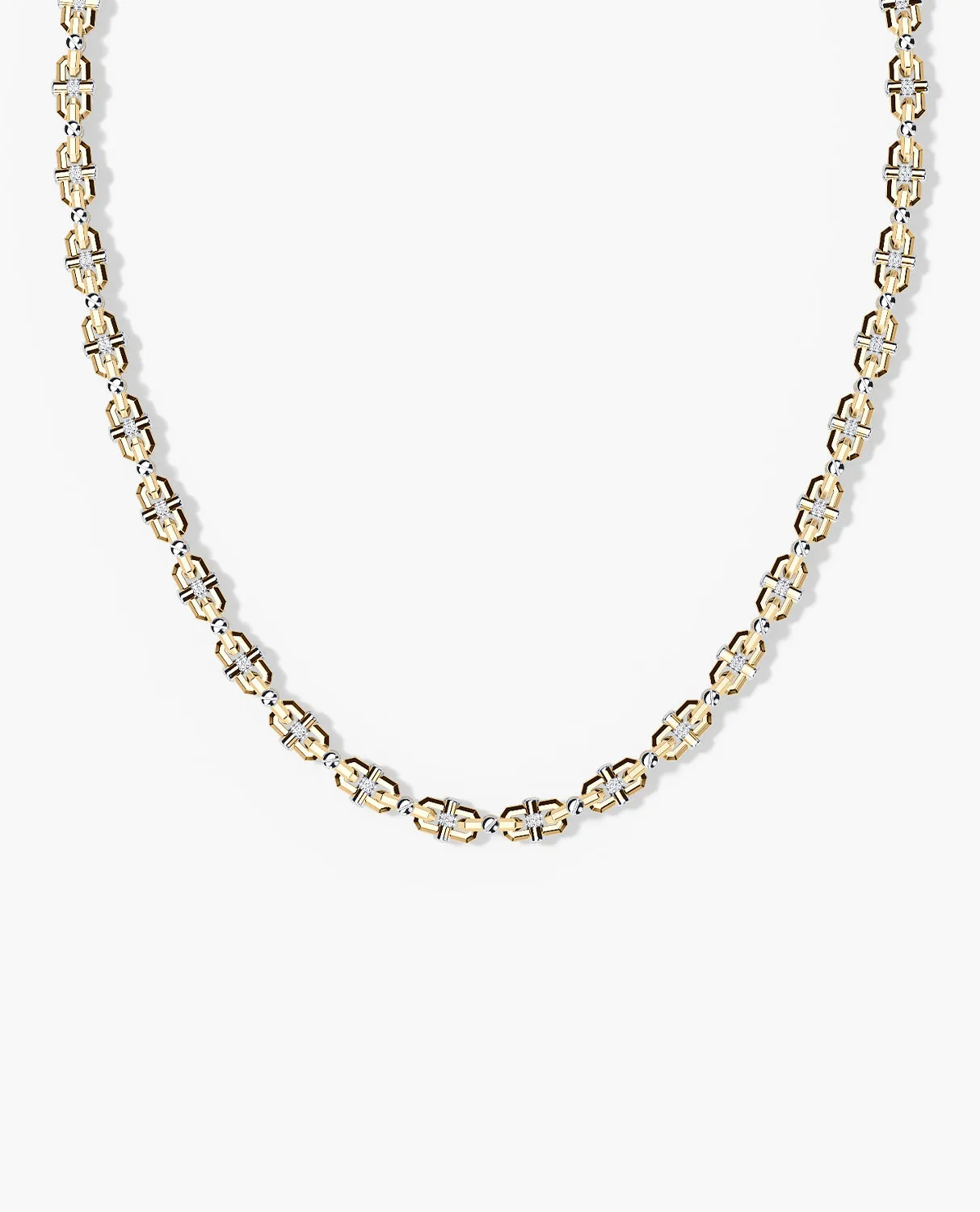MOSS CHAIN Two-Tone Gold Link Necklace with Diamonds