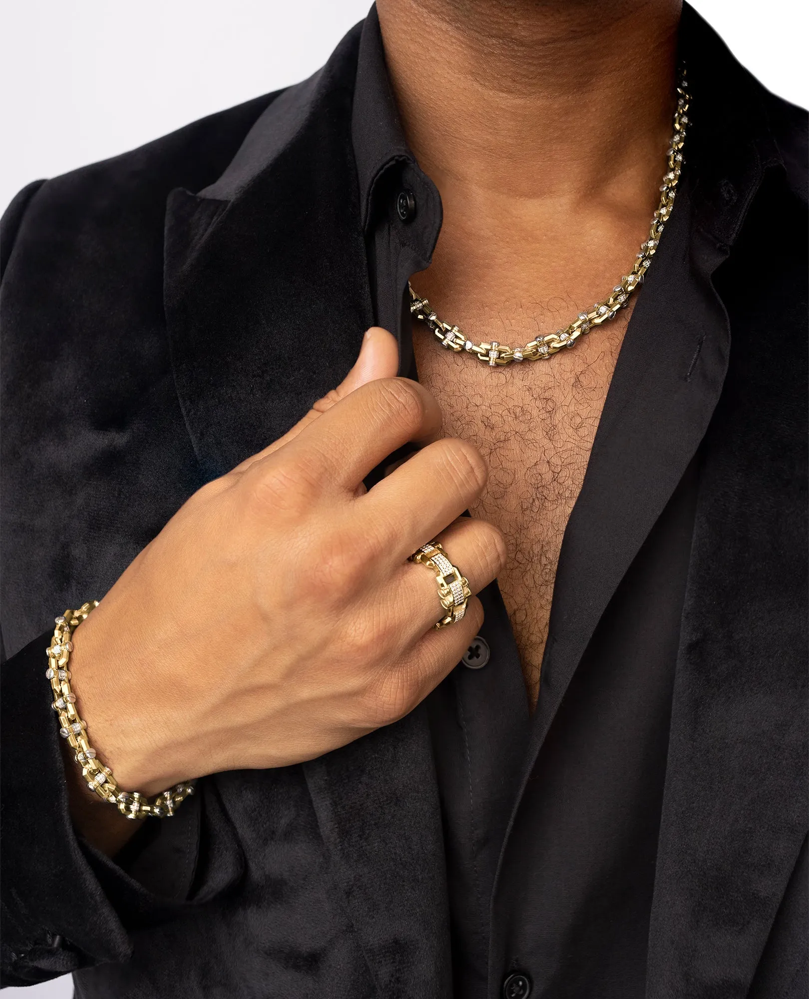 MOSS CHAIN Two-Tone Gold Link Necklace with Diamonds