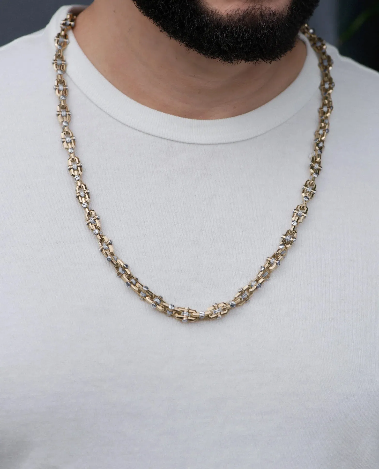 MOSS CHAIN Two-Tone Gold Link Necklace with Diamonds