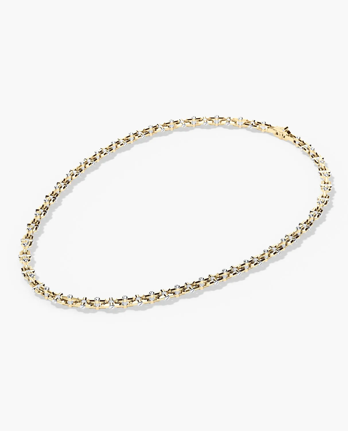 MOSS CHAIN Two-Tone Gold Link Necklace with Diamonds