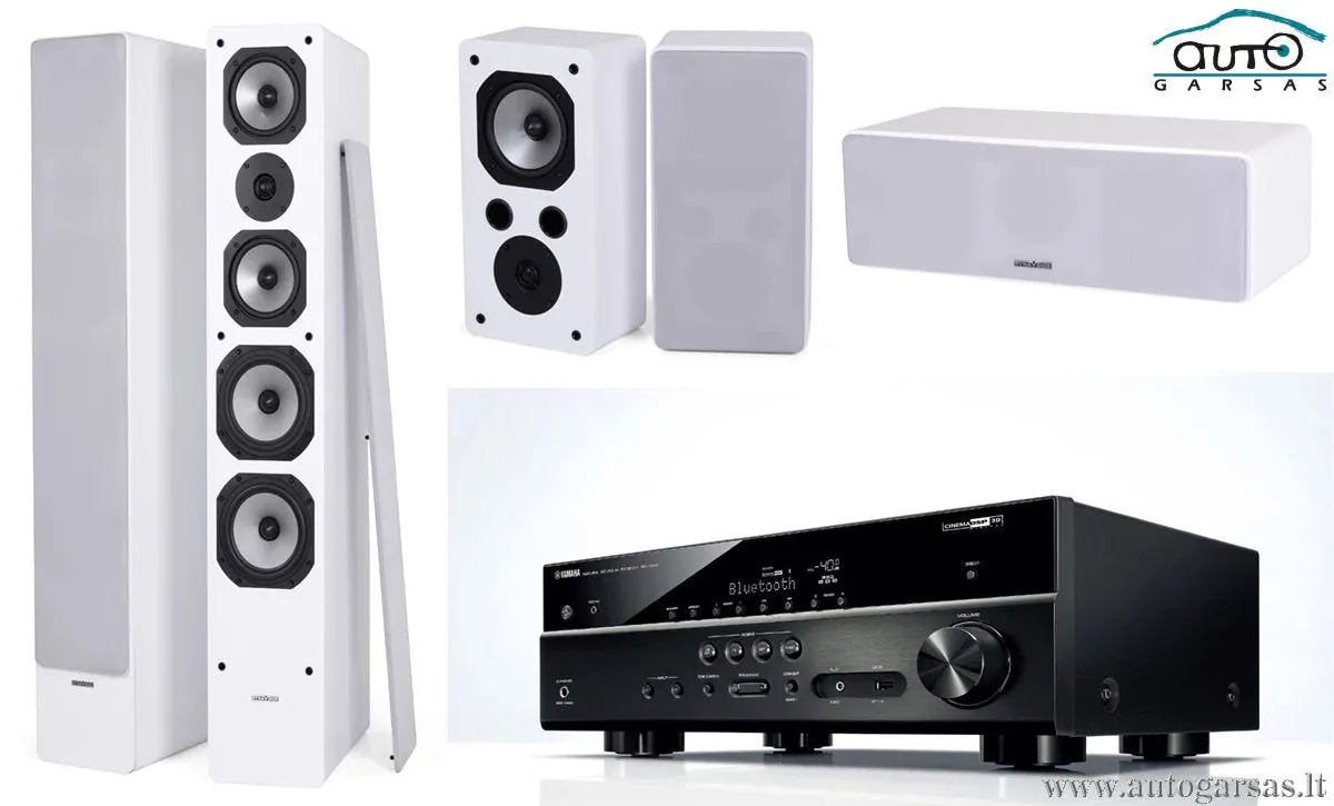 Namų kino komplektas - stiprintuvas Yamaha RX-V485, su kolonėlėm Dynavoice Challenger M-65, S-5, C-5 EX (v.4)