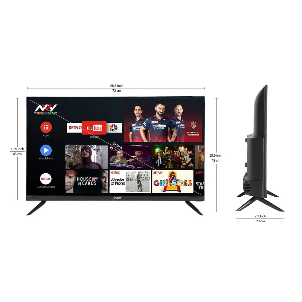 NVY 80 cm (32 inch) HD Ready Smart Frameless LED TV, NVA32SFR1 (Black) (2023 Model)