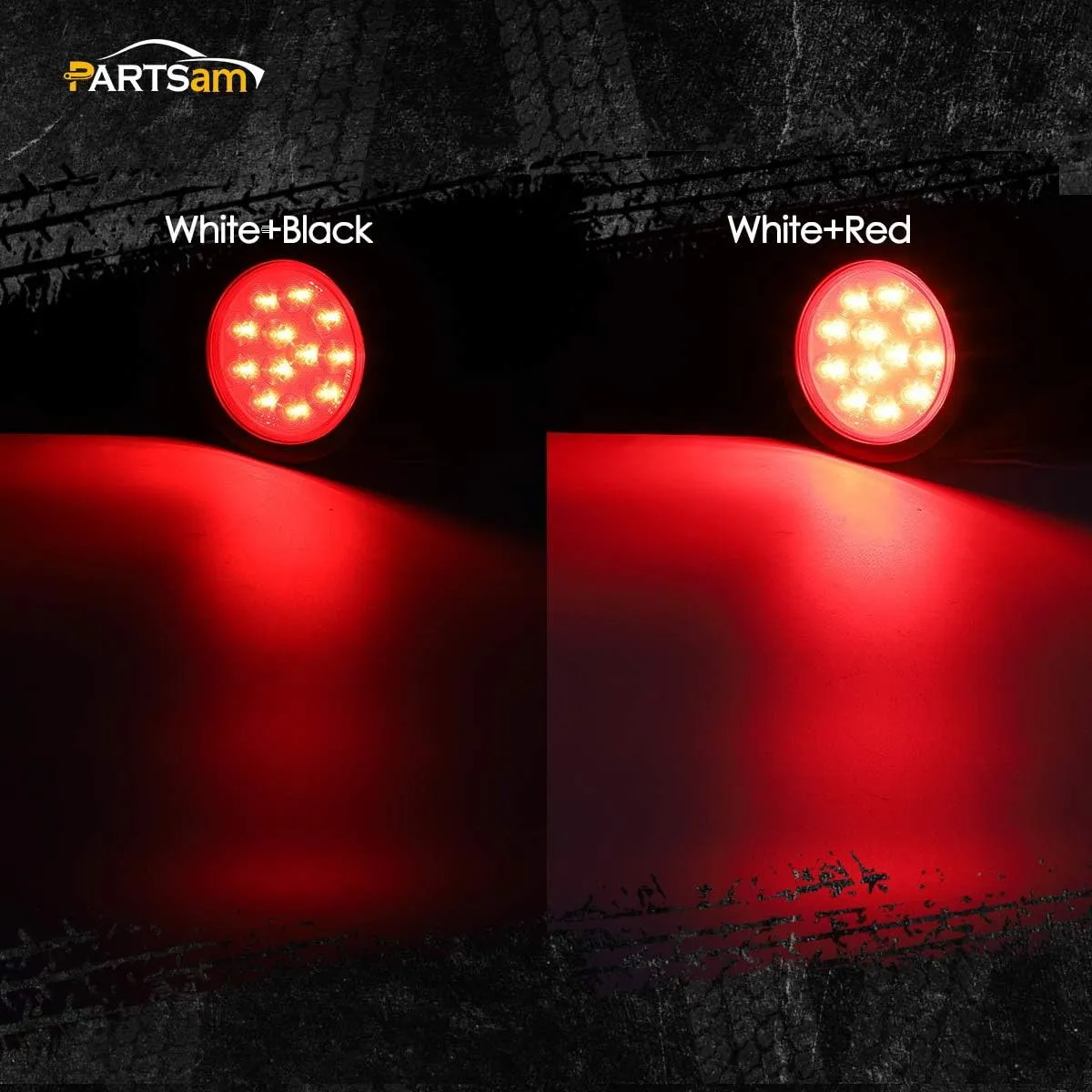 Partsam 4Pcs 4 Inch Round Led Trailer Tail Lights Kit Red 12 LED Waterproof 4" Brake Stop Turn Tail Marker Trailer Lights Sealed Flush Mount for Truck RV Boat UTE UTV 12V Grommet Plug Included