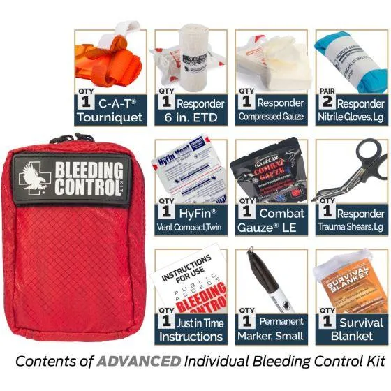 Public Access Bleeding Control Station - 8-PACK Nylon Pouch - Clear Polycarbonate Cabinet