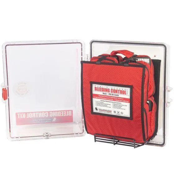 Public Access Bleeding Control Station - 8-PACK Nylon Pouch - Clear Polycarbonate Cabinet