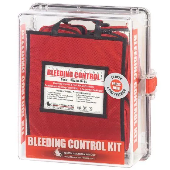 Public Access Bleeding Control Station - 8-PACK Nylon Pouch - Clear Polycarbonate Cabinet