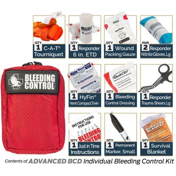 Public Access Bleeding Control Station - 8-PACK Nylon Pouch - Clear Polycarbonate Cabinet