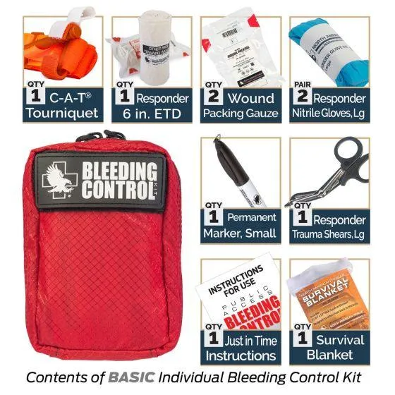 Public Access Bleeding Control Station - 8-PACK Nylon Pouch - Clear Polycarbonate Cabinet
