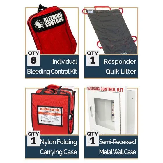 Public Access Bleeding Control Station - 8-PACK Nylon Pouch - Clear Polycarbonate Cabinet