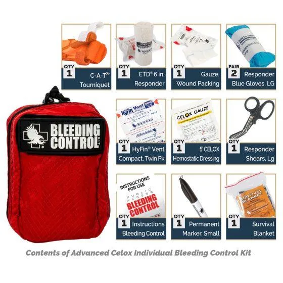 Public Access Bleeding Control Station - 8-PACK Nylon Pouch - Clear Polycarbonate Cabinet